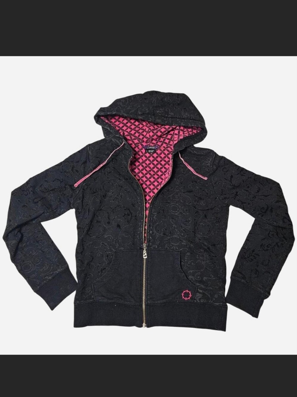 Y2k Alt Scene Skater Black Pink Zip Hoodie